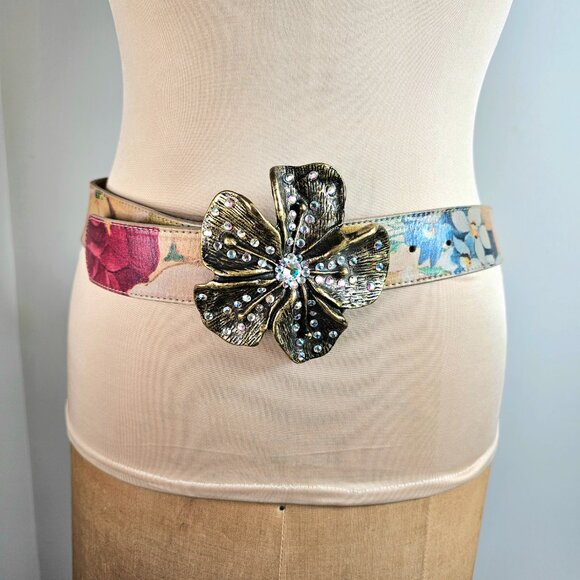 Leatherock Floral Leather Belt with Rhinestone Flower Buckle main image 11